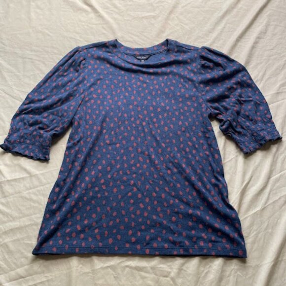 Lucky Brand | Blue Puff Sleeve Top with Red Polka Dots | Size M - Picture 1 of 3